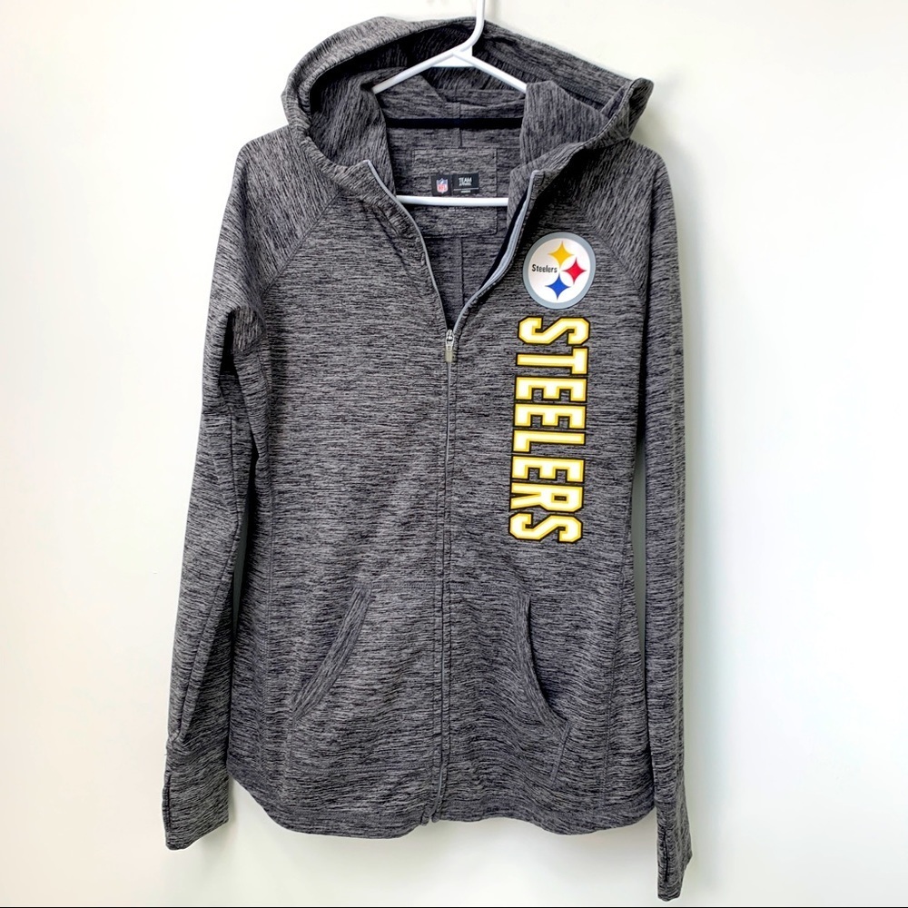 NFL Pittsburgh Steelers Women's Gray Zip Up Stretchy Hoodie - Size M